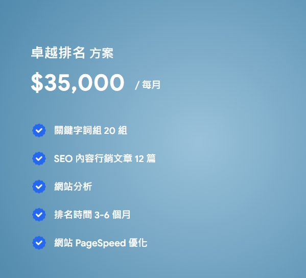 【卓越排名】- 每月$35,000 - 無效退費