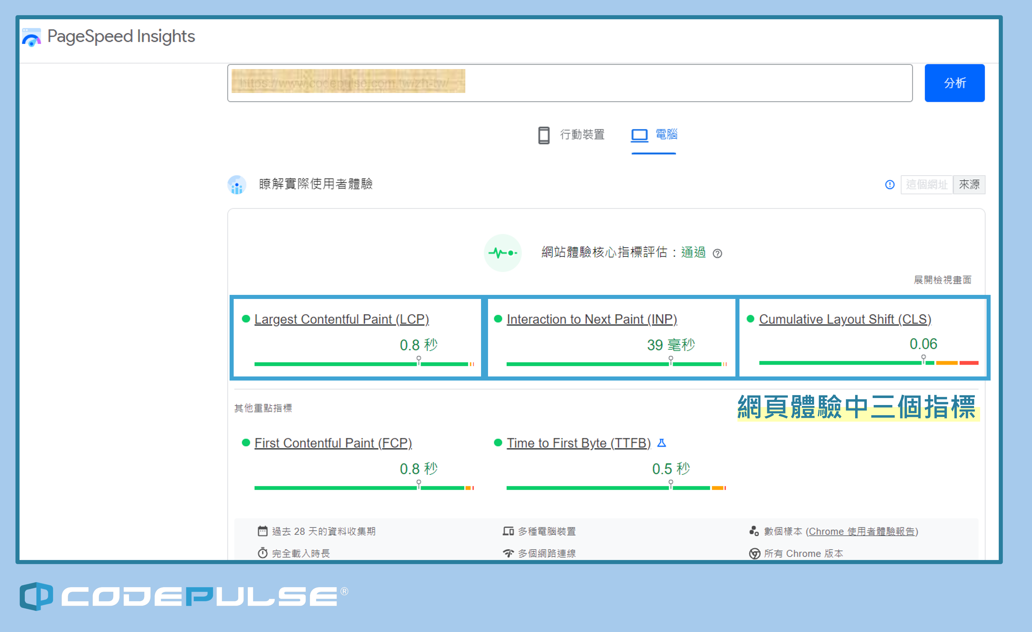 Page Speed Insight查看網頁體驗成效